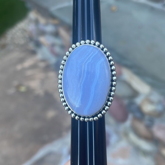 Goldie Lew Sterling Silver Blue Lace Agate Ring Size 8 - Picture 7 of 7